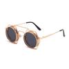 Punk Stijl Metalen Frame Zonnebril Zeshoekige Oogbescherming Zwarte Glazen Anti-UV 400 Reisaccessoires Retro Zonnebril