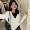 Nuovo Maglione Base Lavorato a Maglia Finto Due Pezzi con Cappuccio da Donna Autunnale e Invernale Snellente e Aderente Top Corto