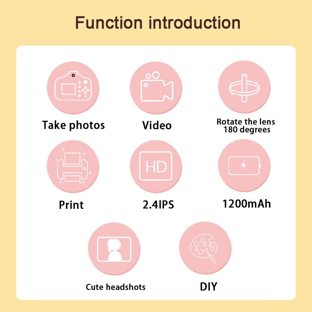 Aranyos gyerek azonnali fényképezőgép 1080P Kids digitális fényképezőgép Gyermek azonnali nyomtatási kamera 180 fokkal forgatható
