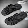 New beach versatile thick bottom casual fashion high sense woven flat bottom flip-flops summer slippers men