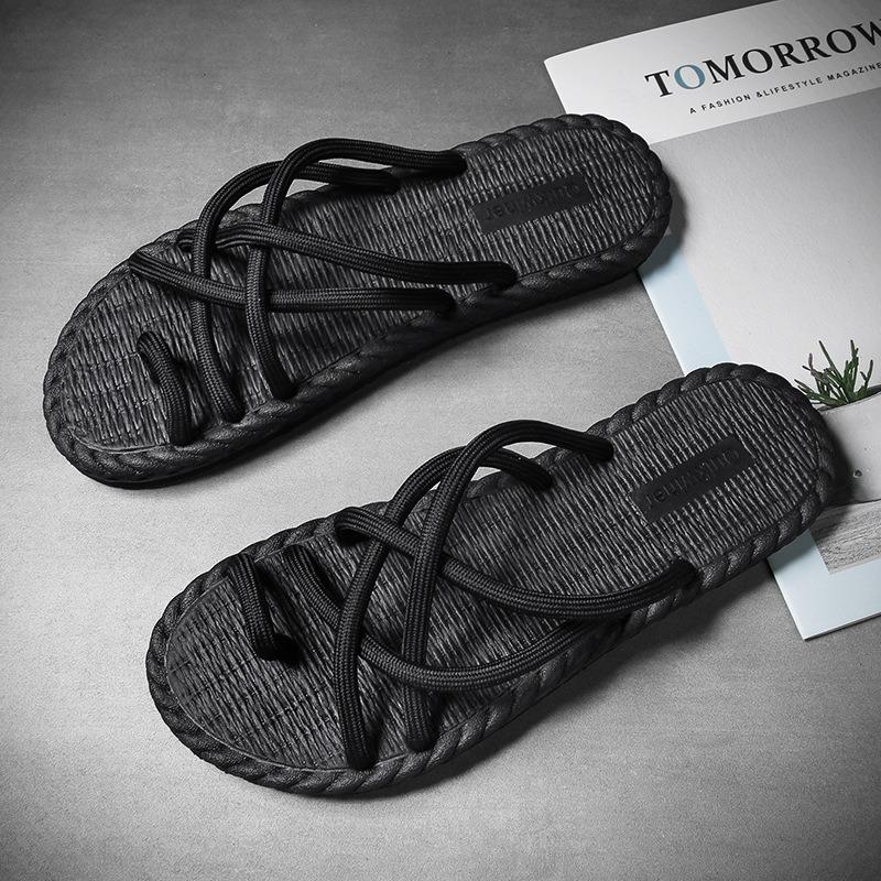 New beach versatile thick bottom casual fashion high sense woven flat bottom flip-flops summer slippers men