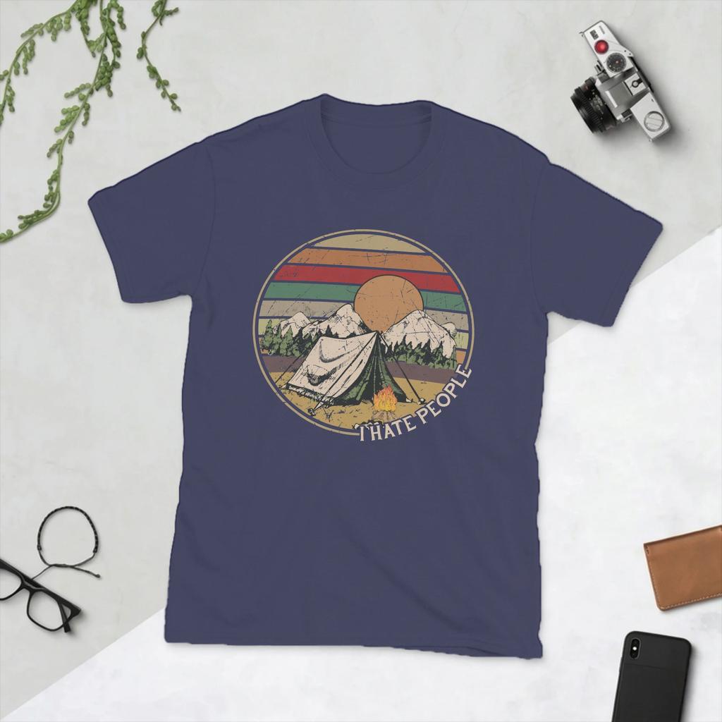 Love Camping I Hate People Vintage T Shirts for Unisex Cotton TShirts Round Collar Camping Hiking Tee Shirt Short Sleeve Clothes