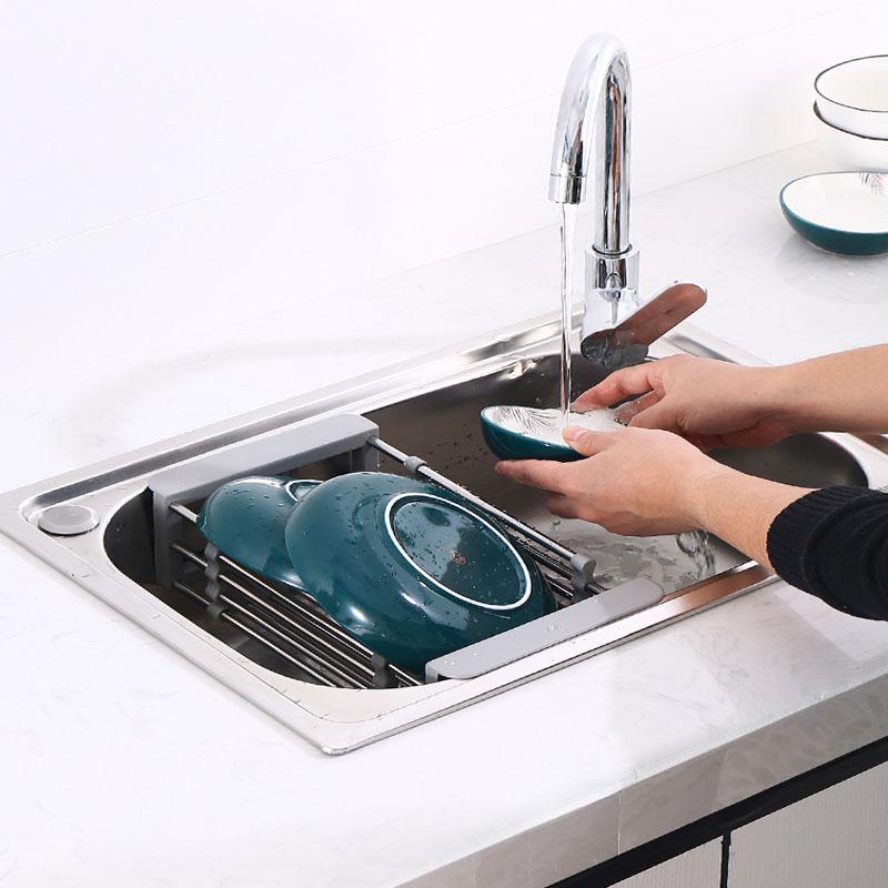 Stainless steel drainage rack retractable kitchen storage rack sink fruit and vegetable basket  household dishwashing rack