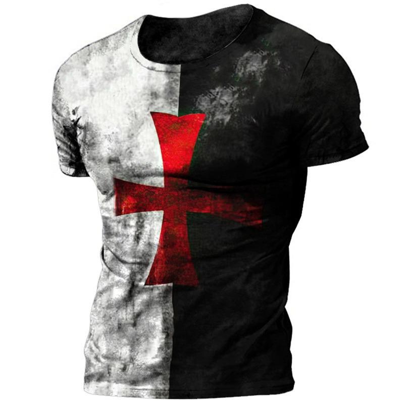 Summer Men's Digital Printed Loose Fitting Pullover Round Neck Cool National Flag Printed 3D T-shirt