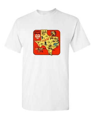 T Shirt Vtg Travel Art 100% Cotton Tourist Retro Vacation State Heart of Texas