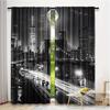 2pcs New York City Night Scene Printed Curtains, Pole Bag Curtains, Bedroom and Living Room, Home Decoration, Room Decoration
