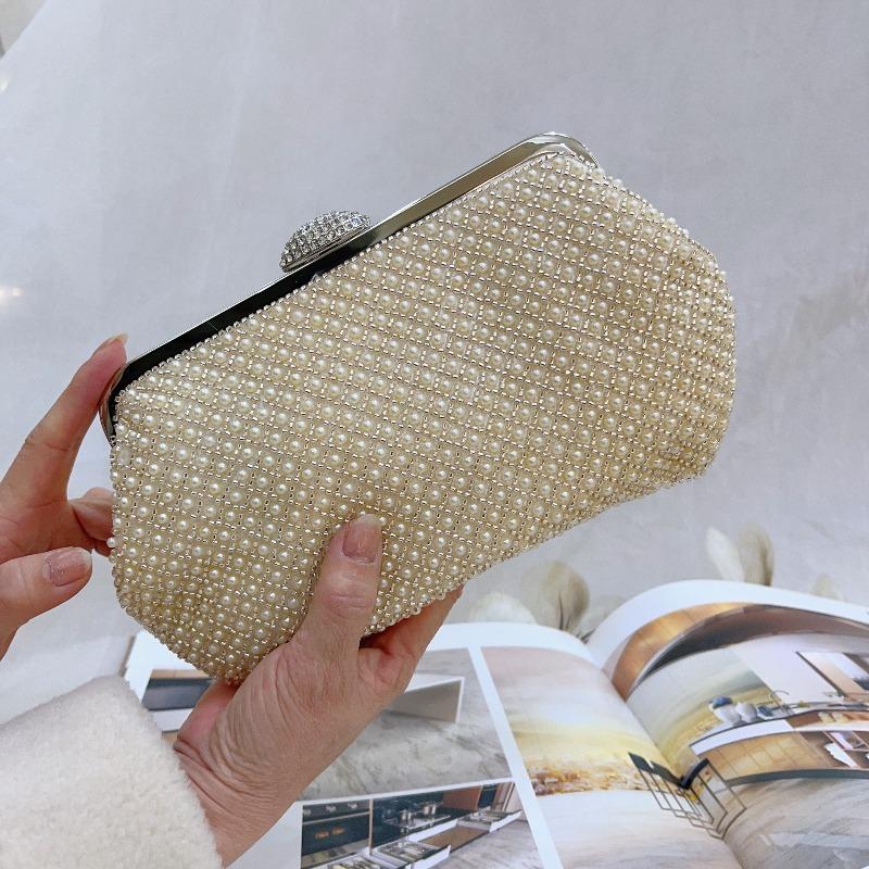 

New pearl dinner bag beaded handbag with Hanfu clutch bag, dress evening bag, premium simple women s bag абрикосовий