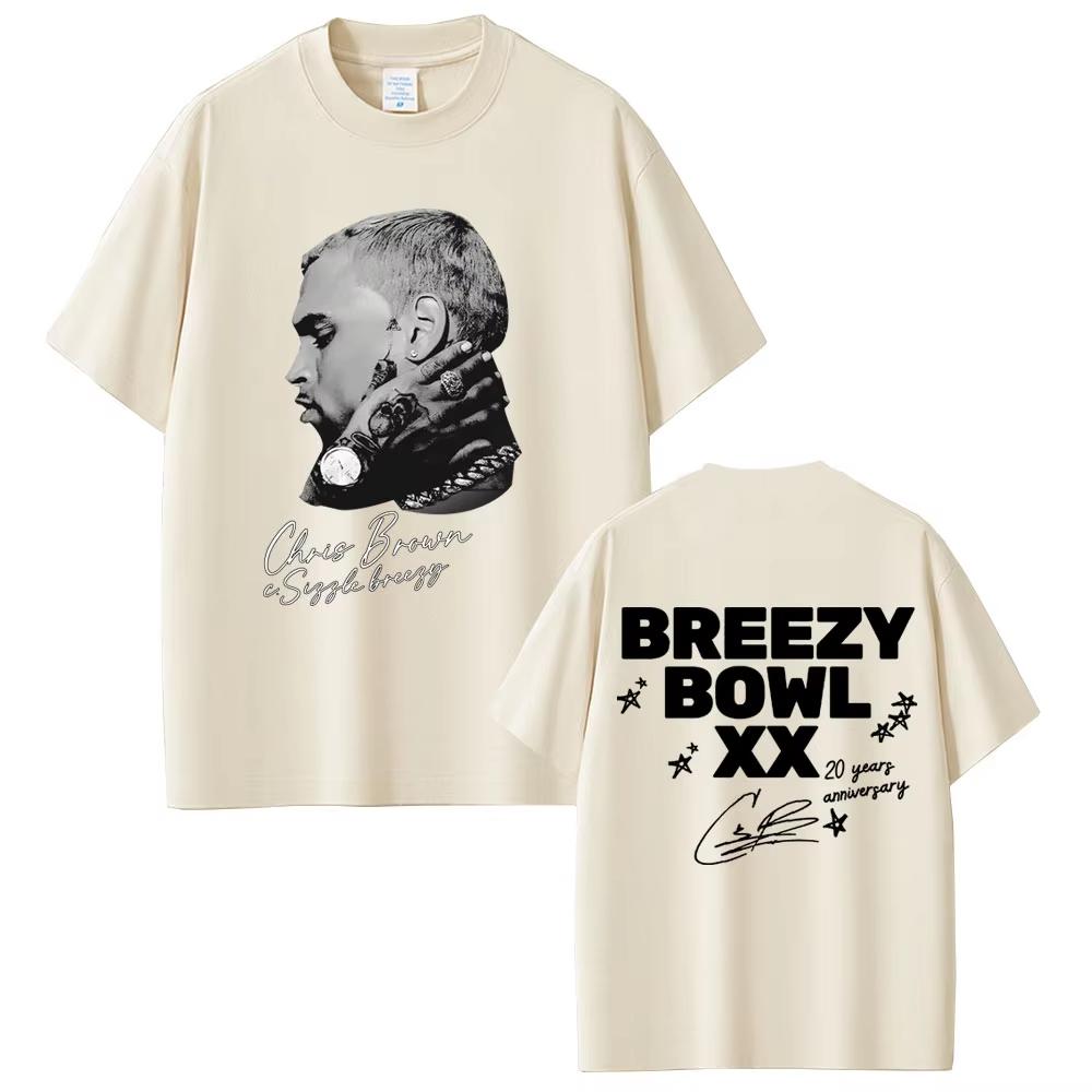 Vintage Washed Chris Brown Breezy Bowl XX Tour 2025 R&B Pop Graphic T-shirt Men Women Printed Tee Summer Casual Fashion Clothing Tops Streetwear