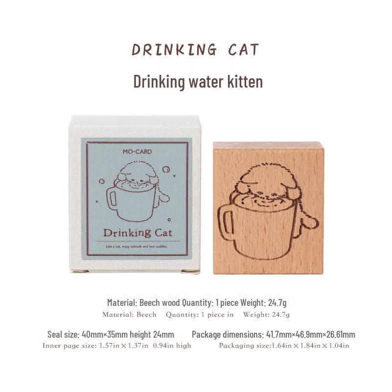 Mò Mò Beech Wood & Soft Dreams Hand-Painted Retro Cat Journal for DIY Decoration