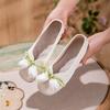 Damen Neuer Ethnischer Stil Blumen Flache Sohle Schuh Weiche Sohle Rutschfest Runde Spitze Flacher Slip-On Leichter Seiden-Cheongsam-Schuh
