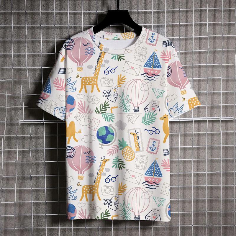 Fashion Cartoon Graphics T-shirt Summer Casual Short Sleeve O Neck Colorful 3D Printed T Shirt Mens Streetwear Oversized Tees