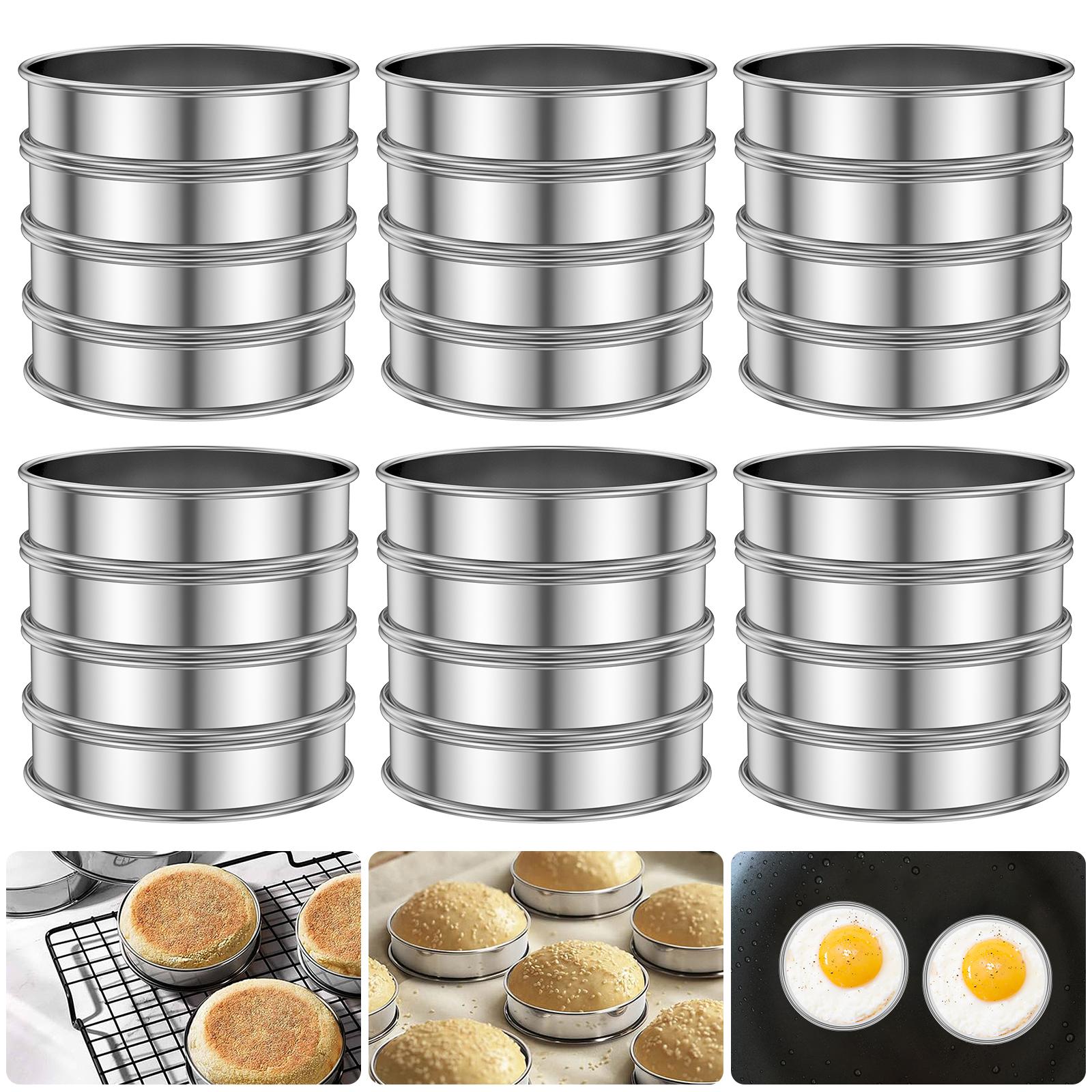 

24Pcs English Muffin Rings Stainless Steel Crumpet Rings Nonstick Tart Rings Double Rolled Muffin Tart Rings Crumpet Ring Molds