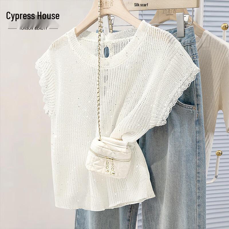 Women s Elegant Sequin Lace Patchwork Knit Top One Size
