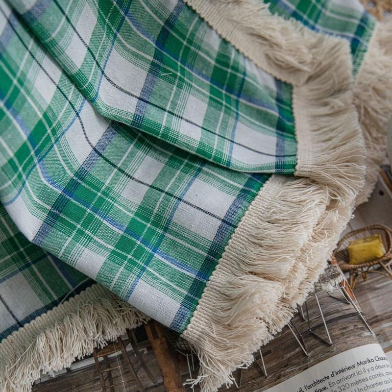 Green Plaid Yarn-dyed American Curtain Finished Kitchen Drapes Bay Window Curtain Semi-shading Living Room Bedroom Valance