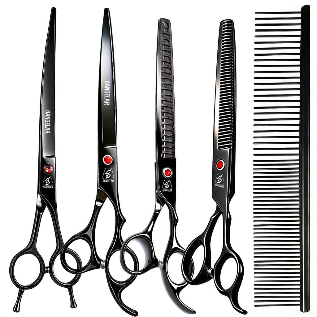 SANGELAR Conjunto de tesouras para animais de estimação, 8 polegadas, profissional, para animais de estimação, casa, cachorro grande, tesoura de lã, tesoura grande para animais de estimação, conjunto de ferramentas