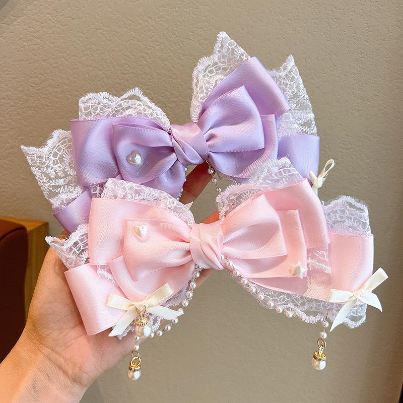 Söt Prinsessa Lolita Rosettdräktsspets Hårklämma Huvudprydnad Cosplay Huvudbonad Flickans Håraccessoarer Lolita Handgjorda PärlHårnålar Pannband