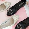 women cute round toe beige patent leather spring slip on square heel shoes lady cool black office career shoes ab684