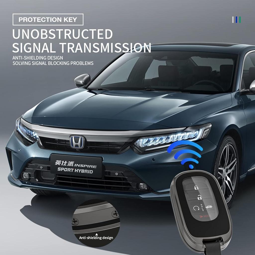 for Honda Key Fob Cover with Keychain,Metal Shell Soft TPU Full Protection Key Case for Honda 2022 2023 Honda Accord Civic HR-V CR-V Pilot Sport SI