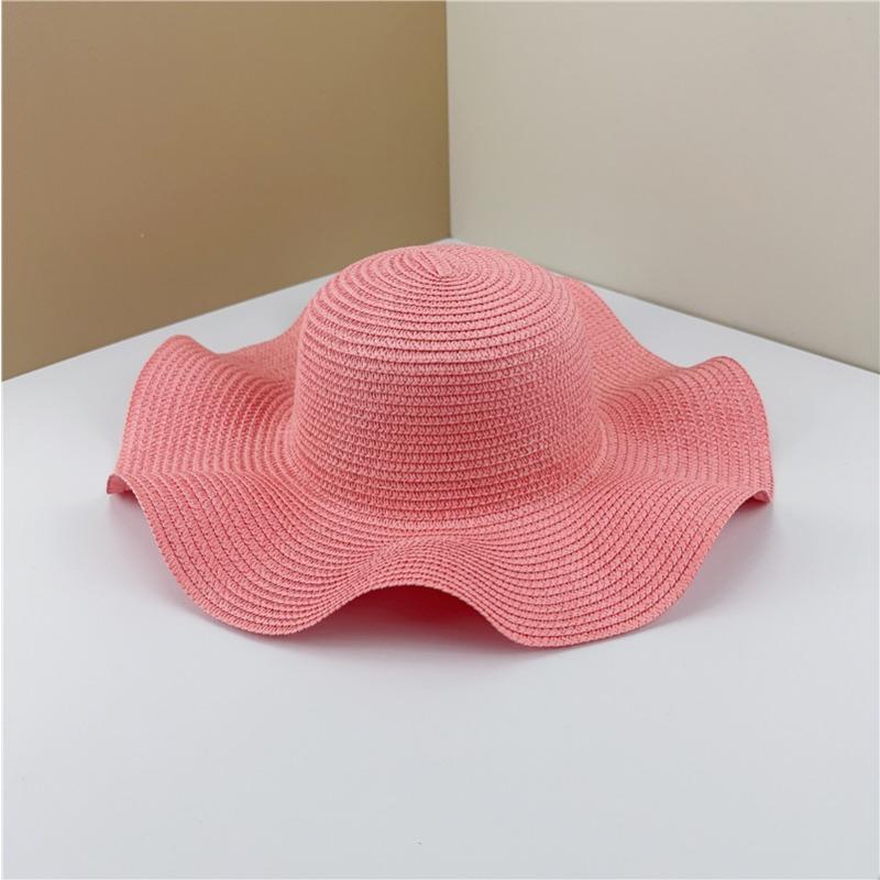 Wave edge lace bow straw hat women's summer brim sunshade sunscreen hat seaside hat hat embryo