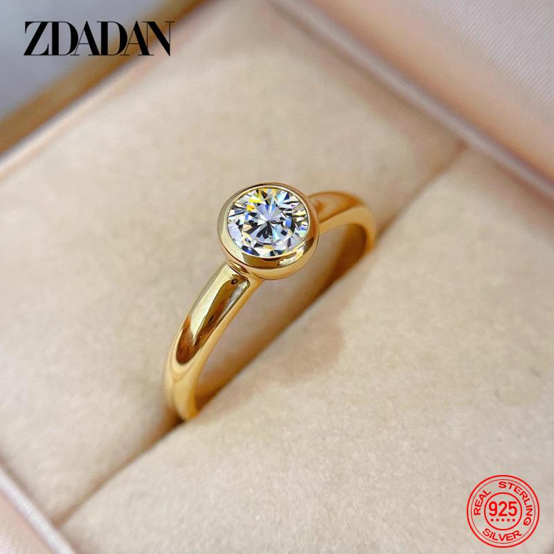 

925 Silver 18K Gold Round Zircon Ring for Women Girls Fashion Wedding Jewelry 6