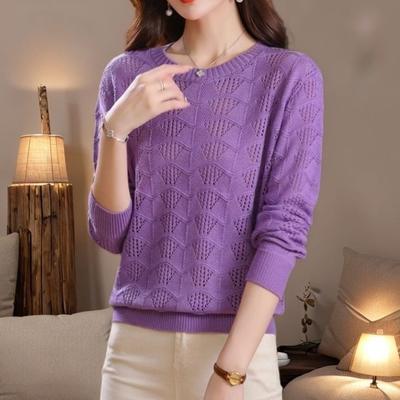 Plus Size Dopamine Hollow Out Autumn Summer Thin Knitwear Long Sleeve Outer Sweater For Women