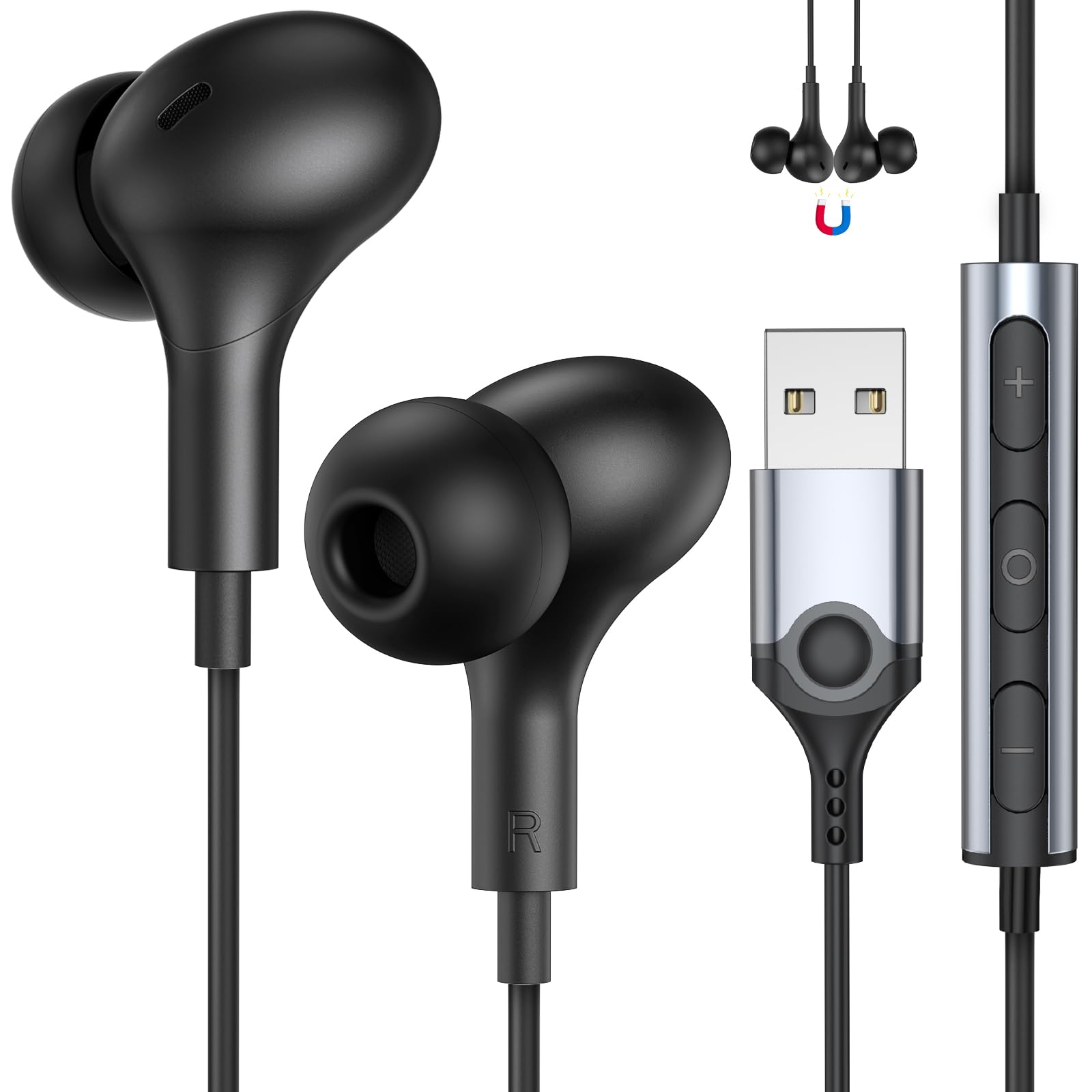 

USB-наушники с проводными наушниками для ПК USB Catalytic Длина Магнитный Звонок Тяжелый Для терминалов на Для Онлайн Кровать Громкость Звук HIFI Повредит Вашу Хранилище чёрный