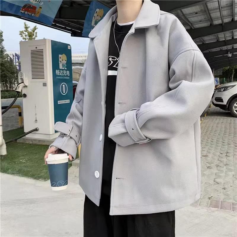 

Woolen coat men s winter new Korean version ins trendy solid color handsome woolen coat couple versatile casual jacket M