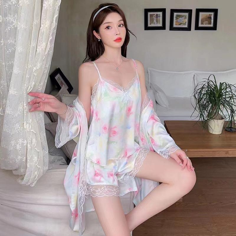 Summer new pure desire pajamas set women's suspenders shorts sweet loungewear three-piece set lace sexy thin