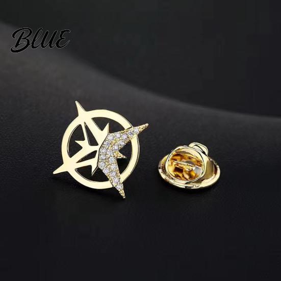 Small Collar Pin Brooch Six-Pointed Star Alloy Sparkling Rhinestones Inlaid