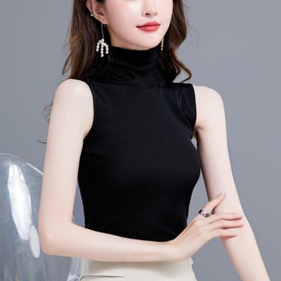 Solid Color Sleeveless Turtleneck Slim-fit Vest Bottoming Shirt Women's Spring and Summer New Tight Black T-shirt Top