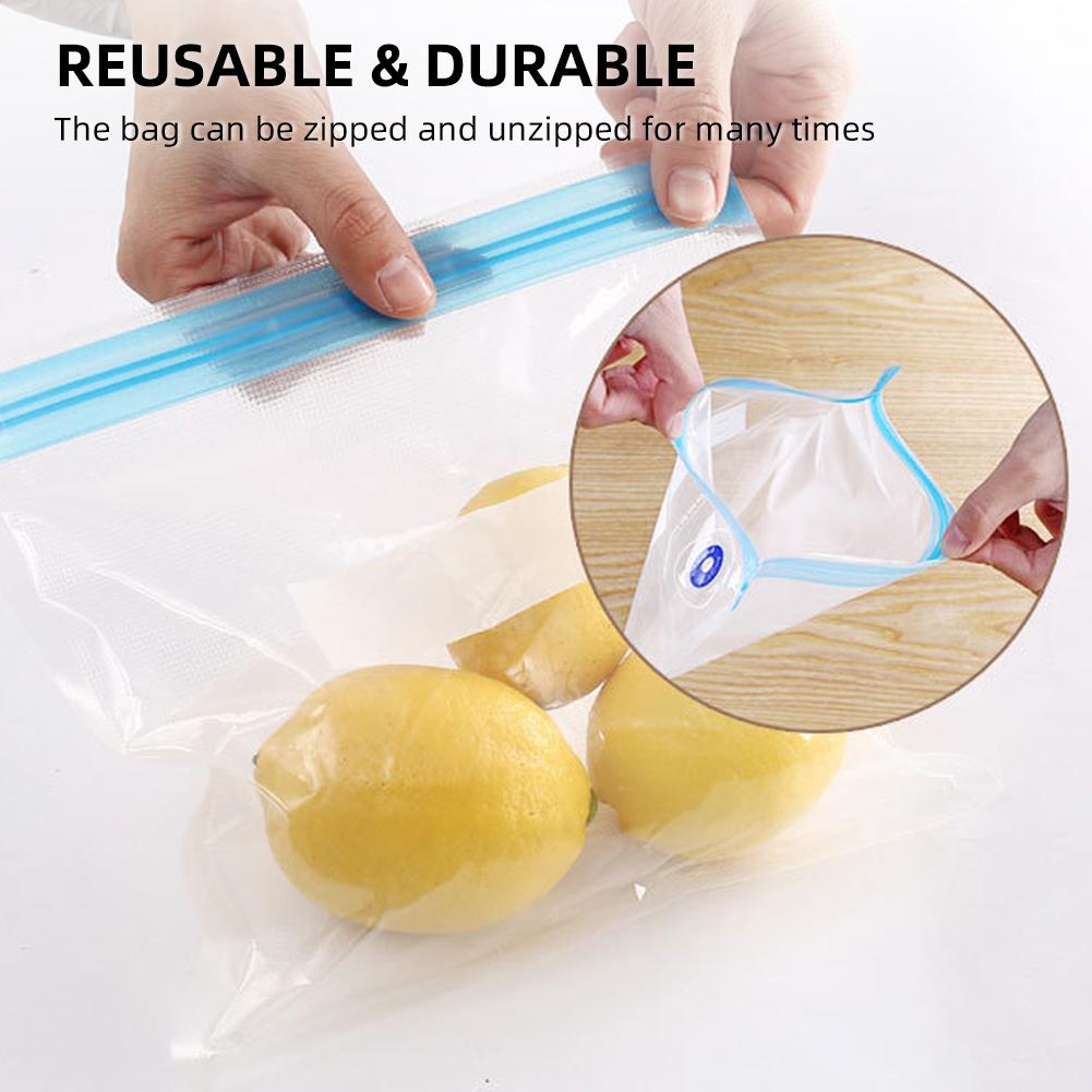 30PCS Vacuum Food Storage Bag Reusable Vacuum Sealer Bags 3 Sizes with 1 Hand Pump 4 Cooking Clips 4 Sealing Clips   Bags for Vegetable Fuit M