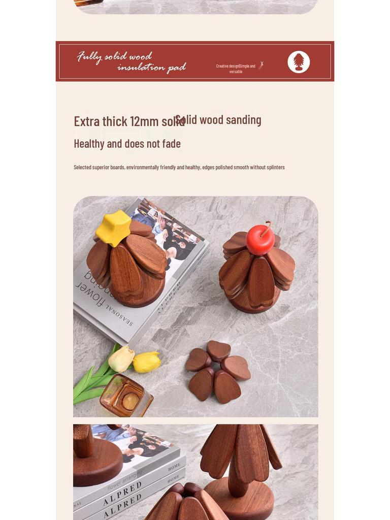 High-End Solid Wood Christmas Tree Table Mat - Heat Resistant Pot and Dish Pad, Decorative Ornament
