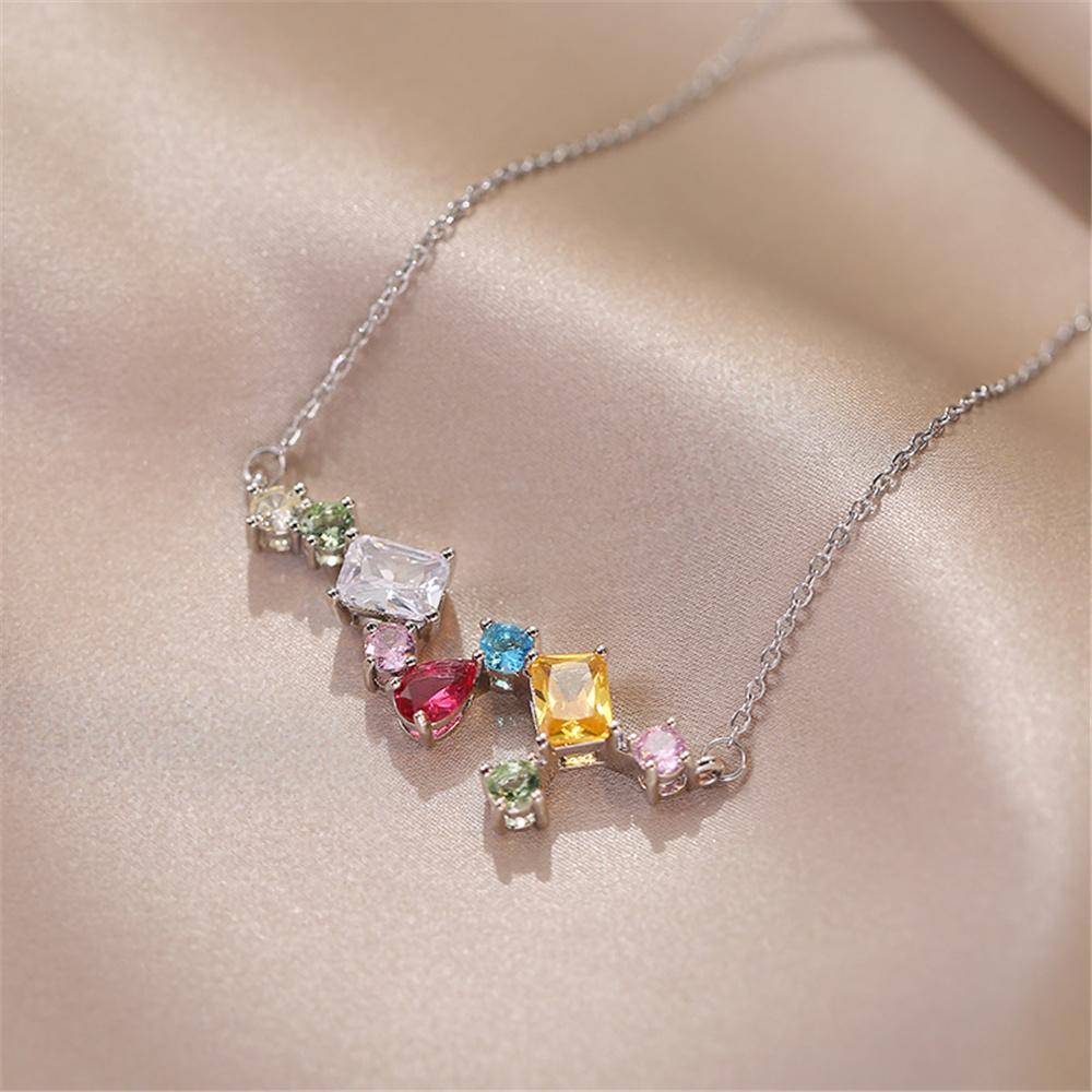 

Luxury Female Crystal Rainbow Zircon Stone Round Square Pendant Necklace Vintage Gold Color Wedding For Women