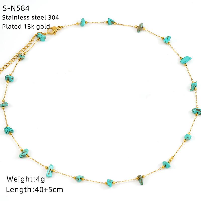 Halskette aus Edelstahl mit glasierten Perlen und Kristallen, süße türkisfarbene Natursteinkette, Persönlichkeit, hochwertige Schlüsselbeinkette