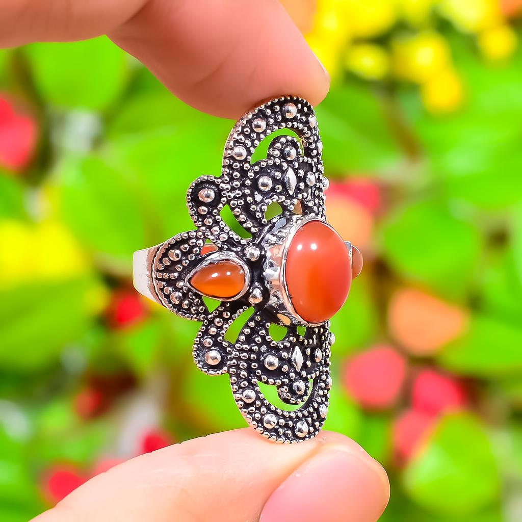 Orange Carnelian Handmade 925 Sterling Silver Jewelry Ring Size 11 Z1H45
