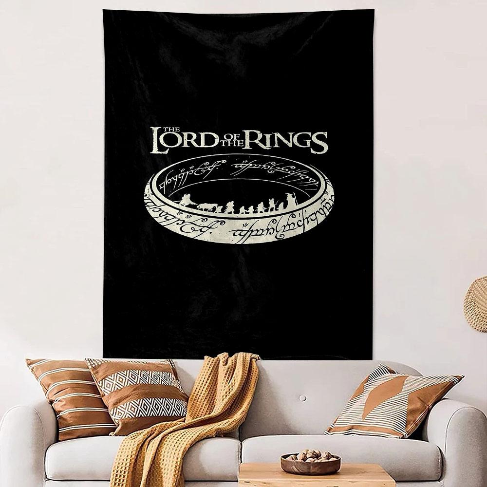 The Lord of the Rings One Ring Wall Tapestry Elvish Script Fellowship Silhouettes Fantasy Decor for Bedroom Game Room Gift