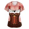 Women's V Neck Short Sleeve Work Shirt with Pockets Oktoberfest Print Medical Scrub Top Nursing Uniform Tee for Healthcare Professionals