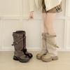 Height Increase.~ Retro British Niche Thick-soled Big-head Trousers Boots Women's Buckle Decoration Fat Pile Boots Women