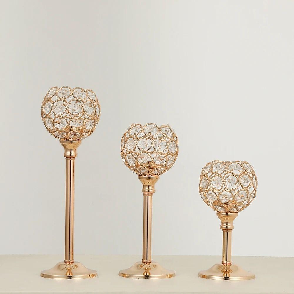 Mini Golden Crystal Bowl Candle Holders Romantic Craft Candelabra Crystal Candlestick  Party