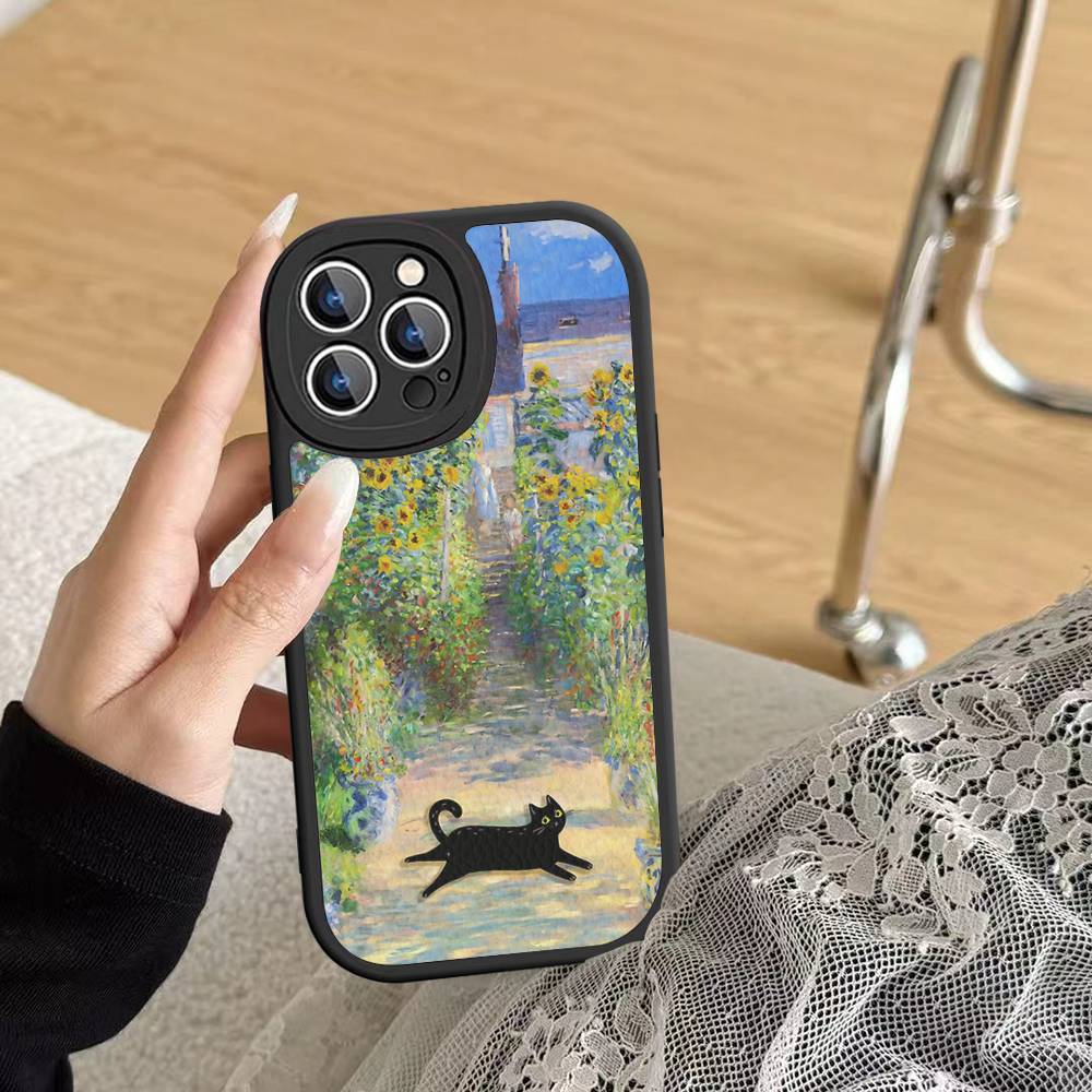 Funny Cats Van Gogh Phone Case For IPhone 16 15 14 13 Pro Max 11 12 Plus Leather Silicone Cover