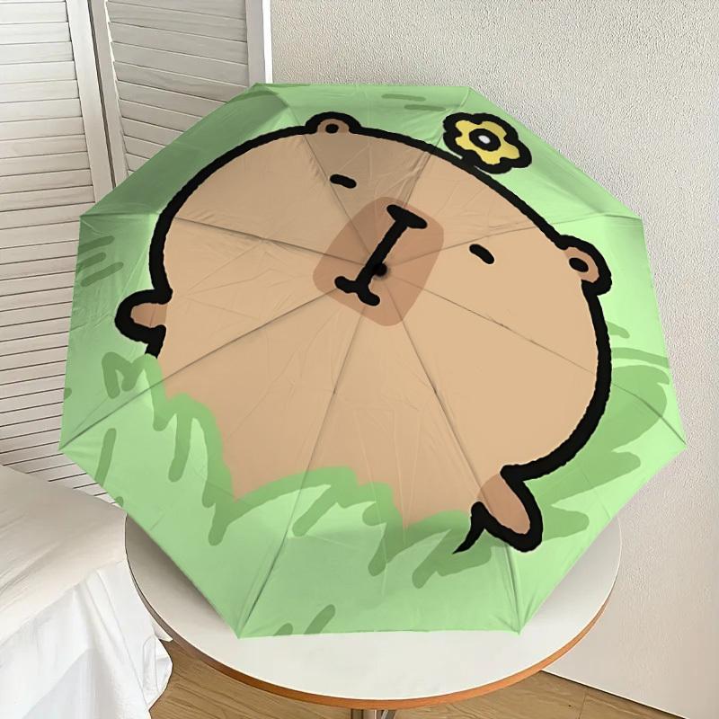 1pc Cute Capybara Automatic Folding Umbrella, Portable Collapsible Design, 8-Rib Iron Frame, Outdoor Accessory yy250905066