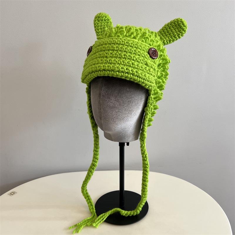 Cute Rabbit Ears Burr Feeling Hand Crocheted Male and Female Students Funny Cartoon Autumn and Winter Warm Pullover Hat
