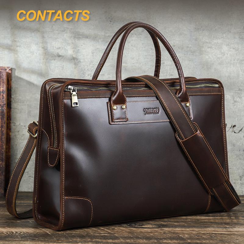 Black Angel Genuine Leather 14.2" Laptop Messenger Bag for Men