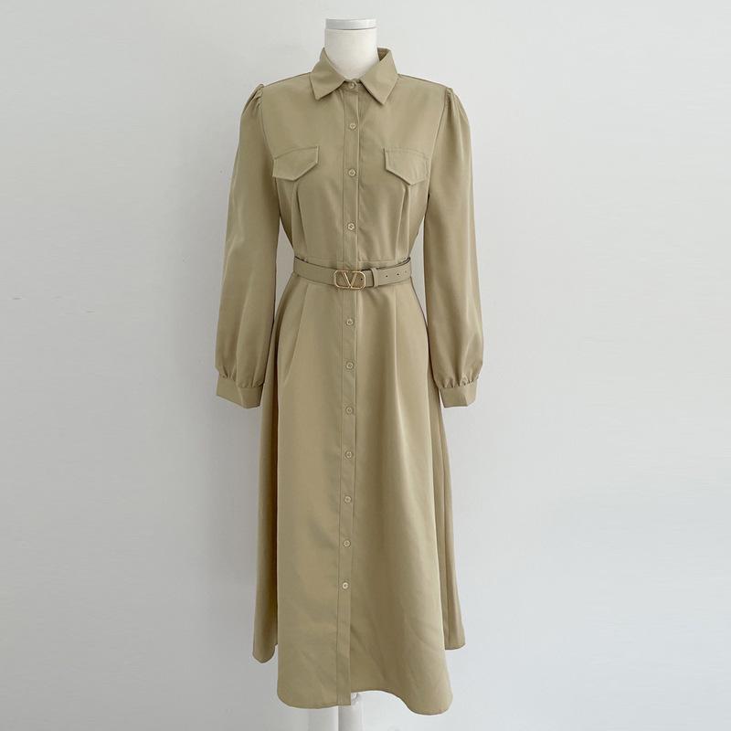 Chic Korean Lace-up Waist Dress for Autumn/Winter: French Style, Mature Look