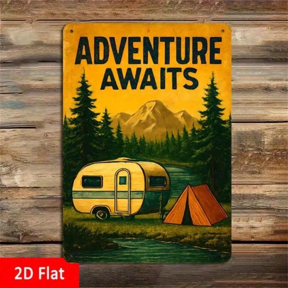 Vintage Camper Tent Forest Tin Sign 8x12in Nostalgic Wall Decor Trailer Outdoor Adventure Gift