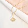 Small Apricot Leaf Necklace Women'S Micro-Inlaid Zircon Opal Pendant Titanium Steel Clavicle Chain High-End Simplicity