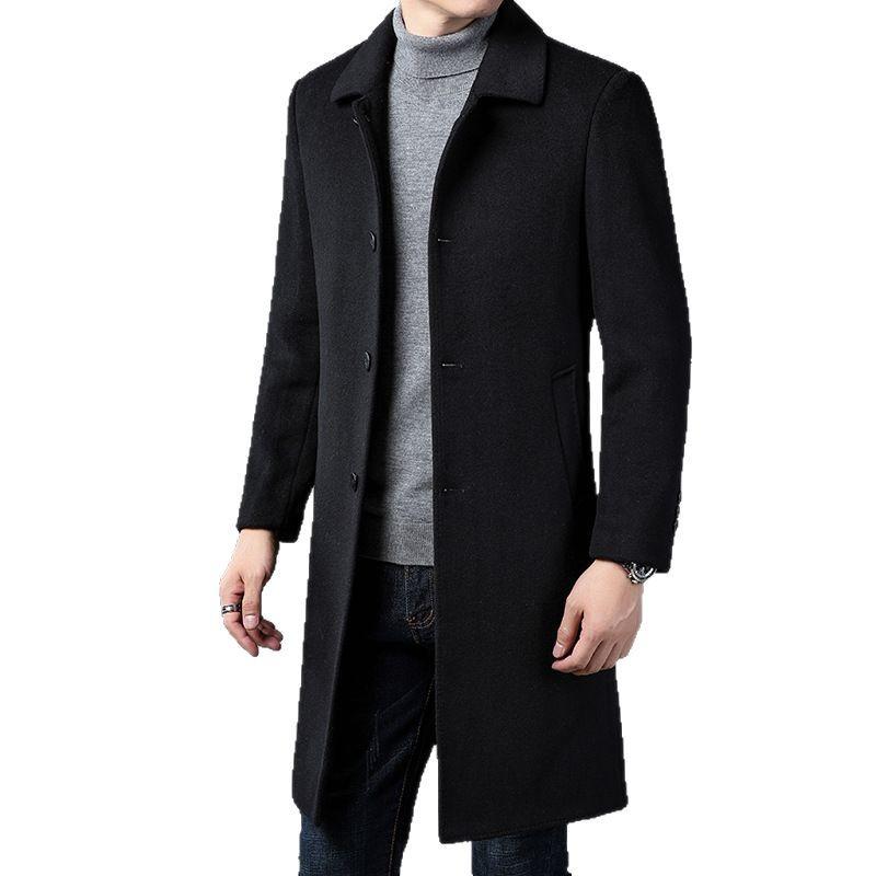 Autumn and Winter Men's Medium and Long Business Casual Trench Coat Middle-aged Woolen Coat