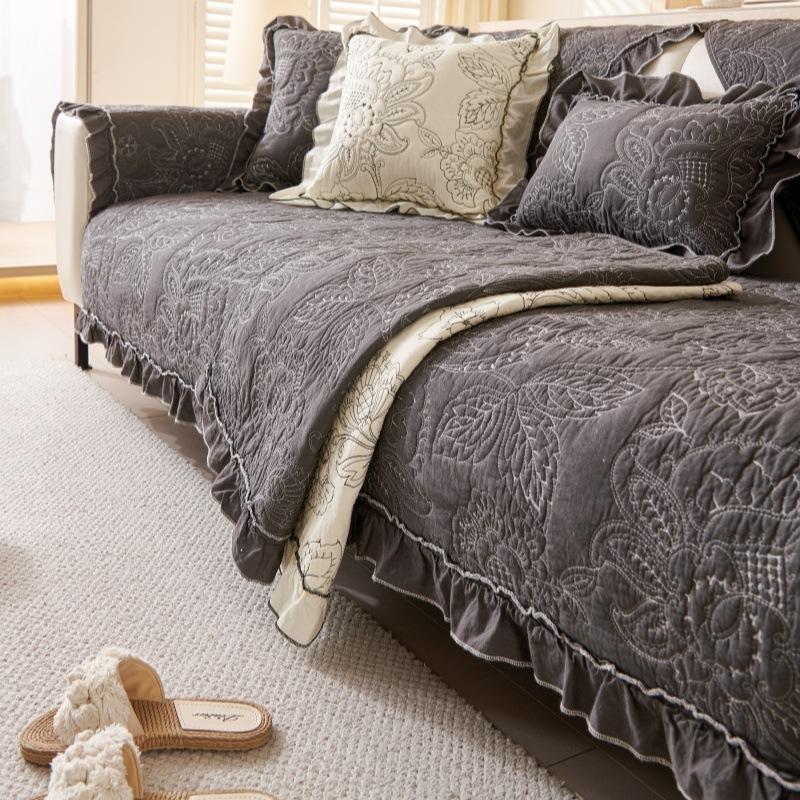 New High-End Embroidery French Retro Embroidery Cotton Sofa Cushion Back Towel Sofa Cover Cloth Machine Wash