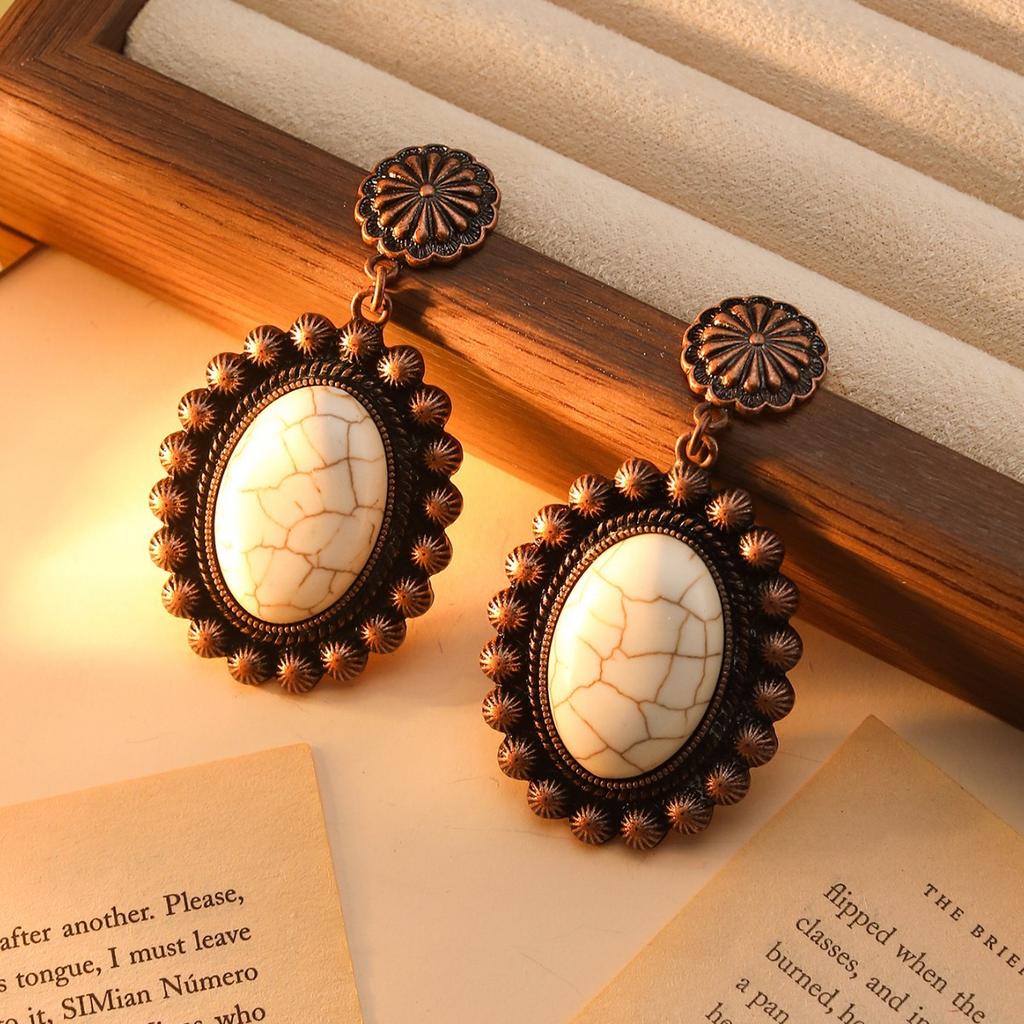 Turquoise Earrings Women'S Fashion Vintage Earrings Geometric Bohemian Earrings