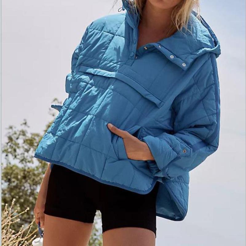 Women's Solid Color Long-sleeved Quilted Lightweight Loose Winter Warm Hooded Jacket